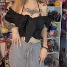 Off-shoulder Short-sleeve Bow-front Cropped Top