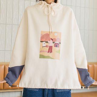 Print Long-sleeve Drawstring Sweatshirt