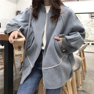 Zip-up Batwing-sleeve Baseball Jacket