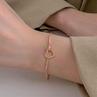 Rhinestone Heart Bracelet 1pc - Rose Pink - One Size