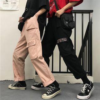 Embroidered Letter Cargo Pants