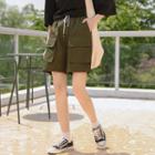 Drawstring-waist Straight-cut Cargo Shorts Army Green - One Size
