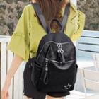 Faux Leather Star Accent Backpack Black - One Size