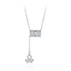 925 Sterling Silver Three Clover Necklace With White Austrian Element Crystal Silver - One Size