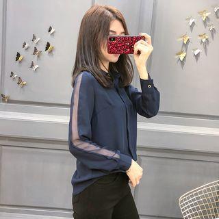 Mesh Insert Long-sleeve Shirt