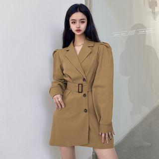 Belted Single-breasted Mini A-line Blazer Dress