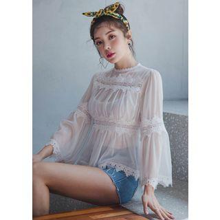 Lace-trim See-through Empire Blouse