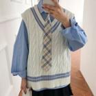 V-neck Knit Vest / Long-sleeve Shirt / Tie / Set