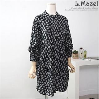 Mandarin-collar Floral Pattern Shirtdress