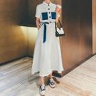 Short-sleeve Two-tone Midi A-line Shirtdress