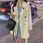 Double-breasted Trench Jacket / Long-sleeve Floral Print Mini A-line Dress