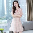 Window Pane Short Sleeve A-line Dress