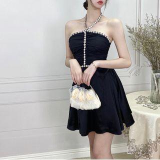 Halter Rhinestone Mini A-line Dress
