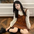 Long-sleeve Blouse / Corduroy Frill Trim A-line Overall Dress