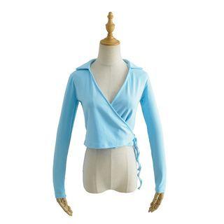 Long-sleeve Collared Wrap T-shirt