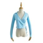 Long-sleeve Collared Wrap T-shirt
