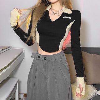 Long-sleeve V-neck Slim Fit Polo Shirt