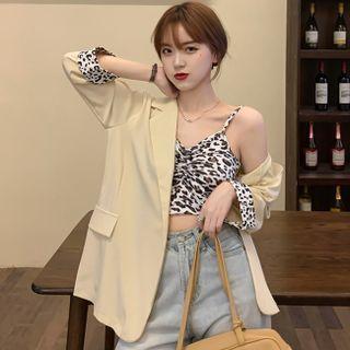 Leopard Print Cropped Camisole Top / 3/4-sleeve Blazer