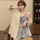 Leopard Print Cropped Camisole Top / 3/4-sleeve Blazer