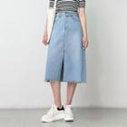 Slit-front Denim A-line Skirt