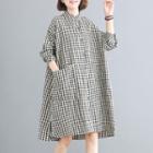 Round Neck Plaid Long-sleeve Loose-fit Shirtdress