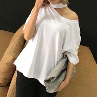 Cutout Off-shoulder Short-sleeve T-shirt