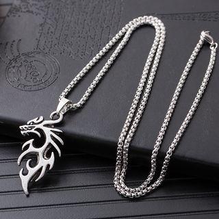 Stainless Steel Dragon Pendant Necklace Silver - One Size