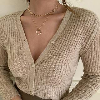Mohair Blend Rib Knit Cardigan Light Beige - One Size