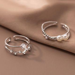 Faux Pearl / Star Layered Sterling Silver Open Ring