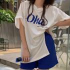 Elbow-sleeve Lettering Drawstring T-shirt / Mini Skirt