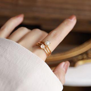 Faux Gemstone Layered Alloy Ring White Faux Gemstone - Gold - Us 7