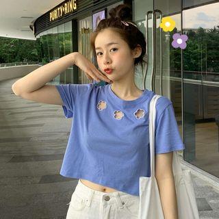 Flower Cut-out Short-sleeve T-shirt