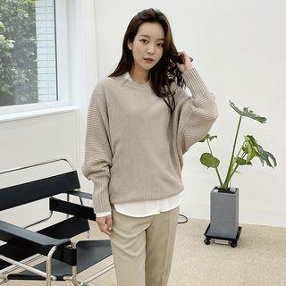 Batwing-sleeve Rib Sweater