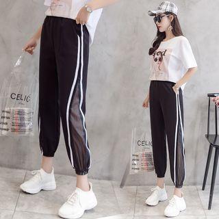 Cropped Sheer Panel Harem Pants