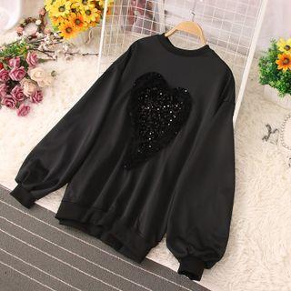 Lantern-sleeve Sequined Heart Sweatshirt
