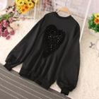Lantern-sleeve Sequined Heart Sweatshirt