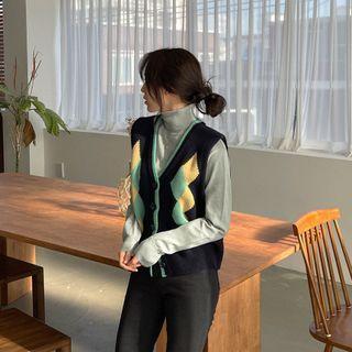 Contrast-trim Argyle Patterned Knit Vest