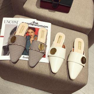 Pointed Plaid Block Heel Mules