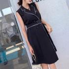 Sleeveless Double Breasted Belted Coat Dress