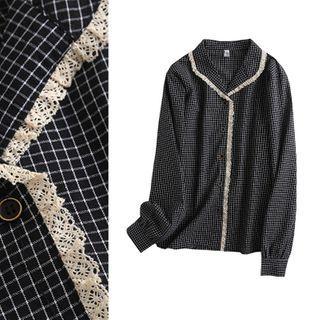 Lace-trim Check Long-sleeve Shirt
