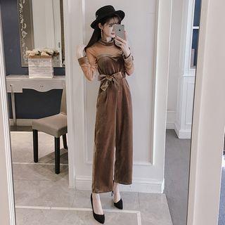 Mesh Panel Long Sleeve Jumpsuit