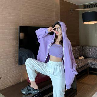 Harem Pants / Zip-up Hooded Jacket / Cropped Camisole Top