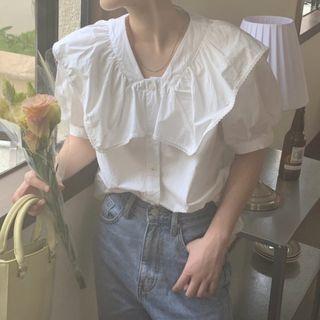 Short-sleeve Peter Pan Collar Shirt White - One Size