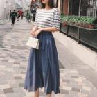 Set: Striped Short-sleeve T-shirt + Midi Skirt
