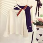 Color Block V-neck Blouse