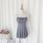 Set: Lace-up Bell-sleeve Swimsuit + Swim Skirt