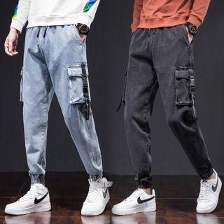 High-waist Buckle Cargo Jeans