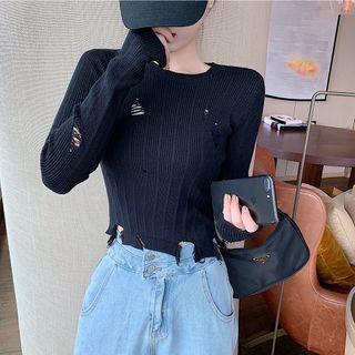 Long Sleeve Ripped Cropped Top
