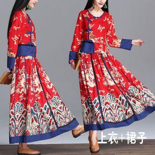 Set : Print Long-sleeve Top + Skirt