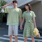 Couple Matching Plaid Short-sleeve T-shirt / Collared Dress / Shorts